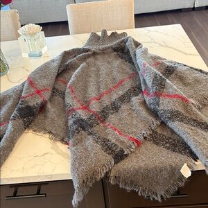 Gray and Red Women's Poncho